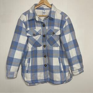 Members Mark Plaid Flannel Sherpa Lined Jacket Shacket Blue White Size S